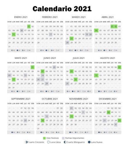 Calendario año 2021